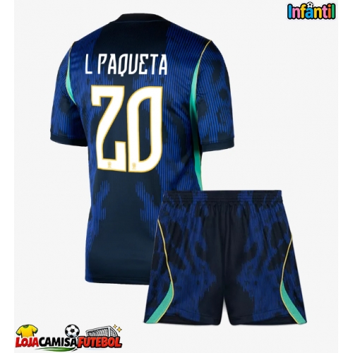 Camisa de Futebol Brasil Lucas Paqueta #20 Equipamento Secundário Infantil Mundo 2026 Manga Curta (+ Calças curtas)